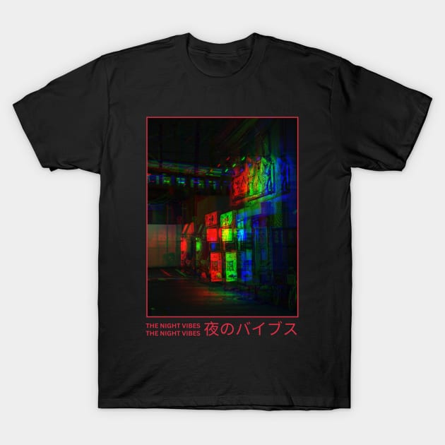The Night Vibes Japanese Aesthetic Design T-Shirt by Ampzy
